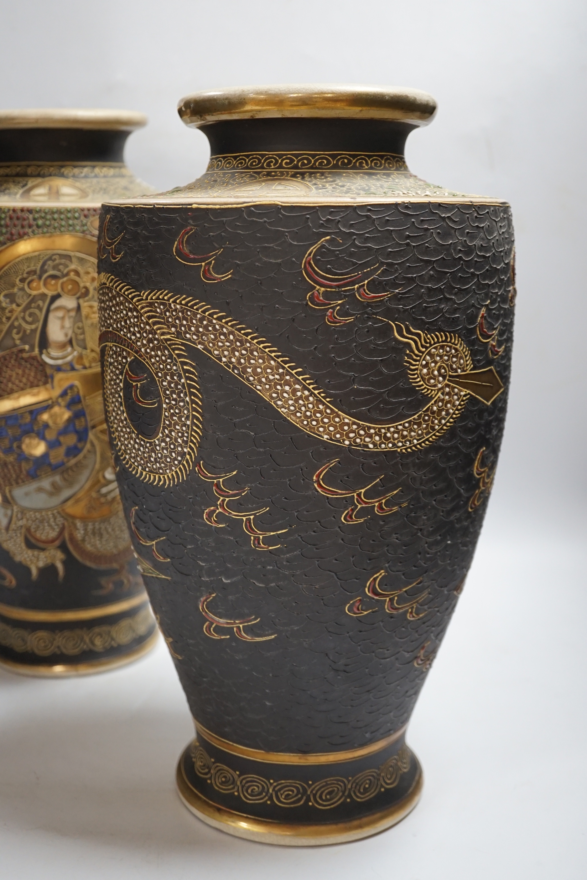 A pair of Satsuma ware vases, 38cm high
